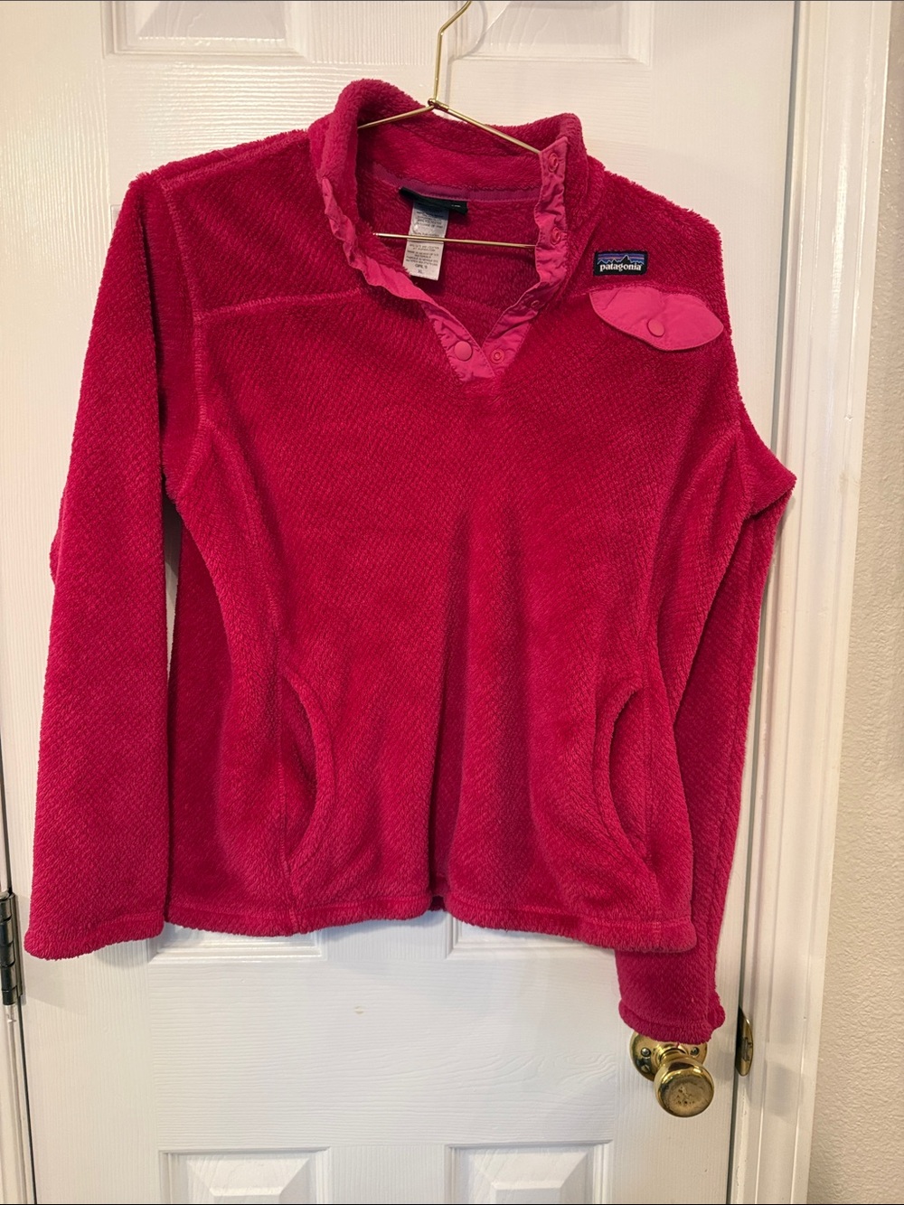 Patagonia Hot Pink Fleece Snap-Placket Pullover